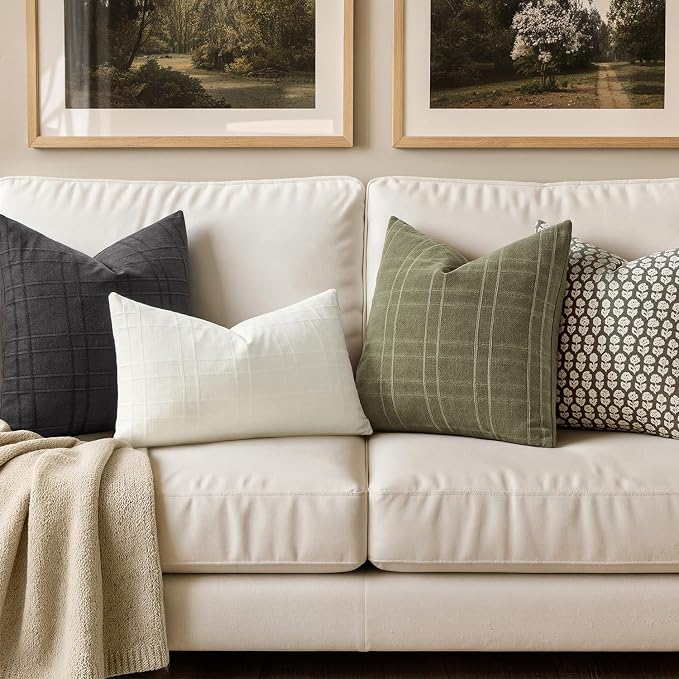 MIULEE Decorative Linen Check Throw Pillow Covers Neutral Farmhouse Vintage - Image 3