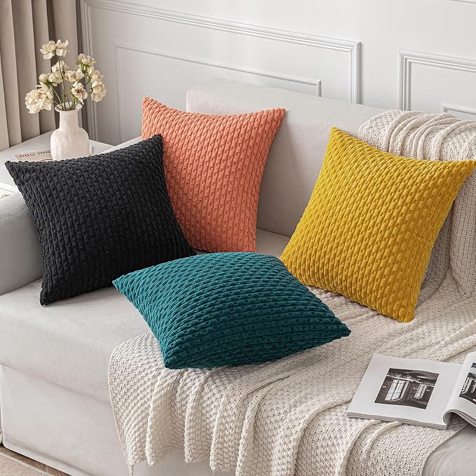 MIULEE Pack of 2 Decorative Throw Pillow Covers 18x18 Inch Soft Boho Striped - Image 4