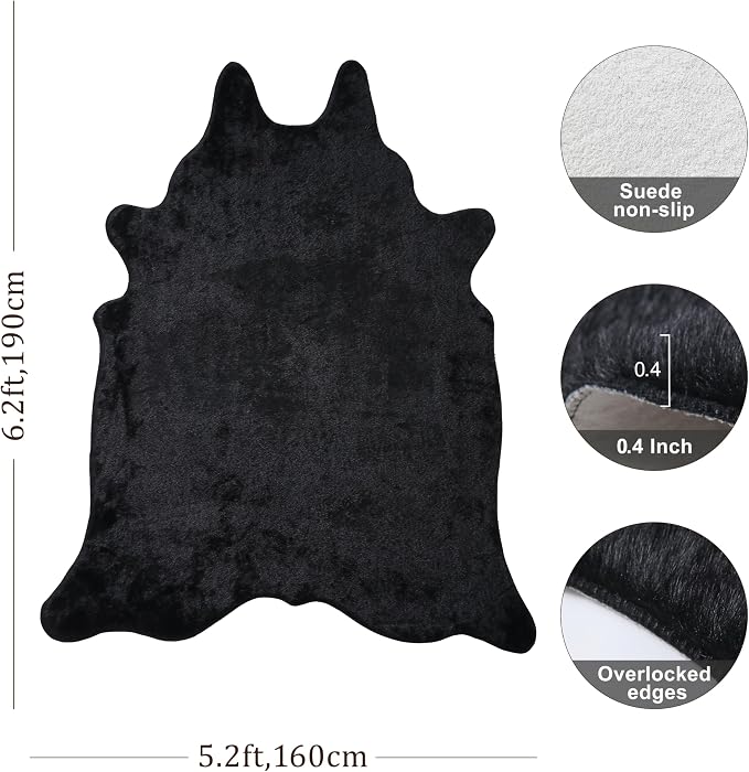 Faux Fur Black Cowhide Rug: Fluffy Cow Hide Cow Print Rug - Image 2