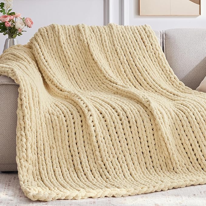 Negwoo Chunky Knit Throw Blanket, Handmade Oatmeal Crochet Big Thick Blanket by Unknown