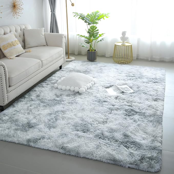 KICHOWUA 3x5 Fluffy Shag Light Grey Rug - Image 6