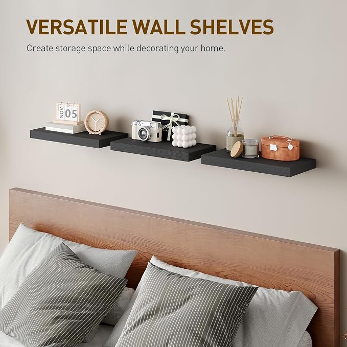 RALGEND Floating Shelves for Wall, 1.5" Thick Wall Shelf Set of 3 - Image 4