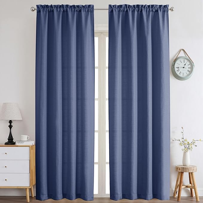 Chyhomenyc Bennet Blue Curtains 96 Inches Long 2 Panels, Faux Linen Textured by Chyhomenyc