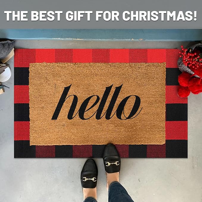 IOHOUZE Christmas Buffalo Plaid Rug 2x3 Ft Outdoor Indoor Doormat Red Black - Image 2