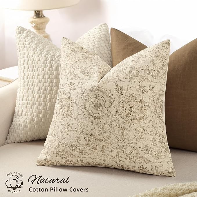 Vintage Floral Print Throw Pillow Covers 24x24 Set of 2 Neutral Modern - Image 2