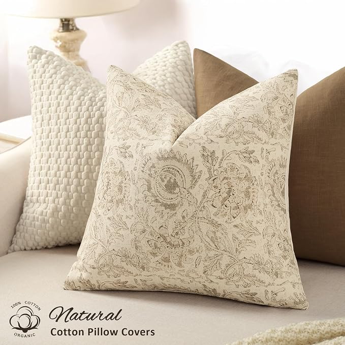 Vintage Floral Print Throw Pillow Covers 22x22 Set of 2 Neutral Modern - Image 2