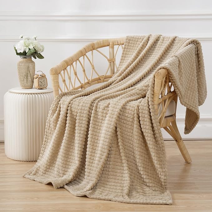 Khaki White Throw Blanket 50"×70" Decorations Fleece Super Soft Plush Fuzzy - Image 3