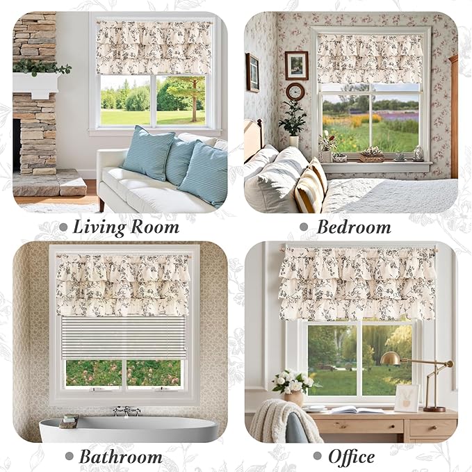 jinchan Ruffled Floral Valance Curtain Shabbychic Linen Window Valance 18 Inch - Image 4