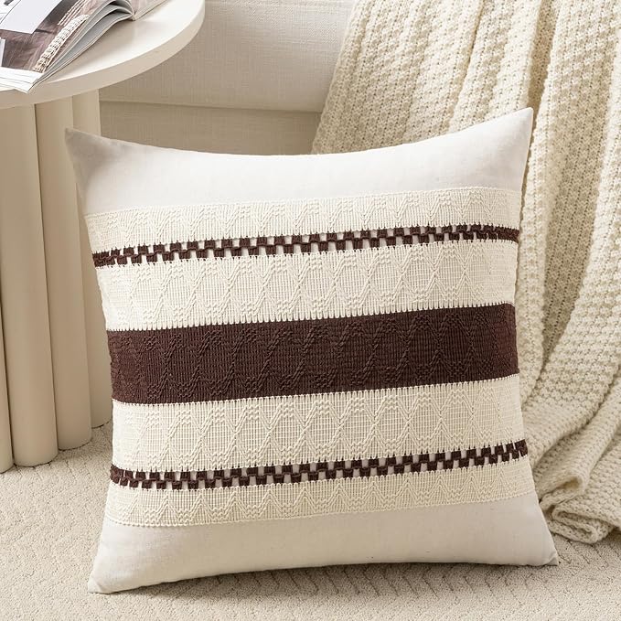 Fancy Homi Set of 1 Boho Brown Decorative Throw Pillow Cover 22x22 Inch by Fancy+Homi