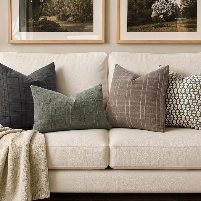 MIULEE Decorative Linen Check Throw Pillow Covers Neutral Farmhouse Vintage - Image 3