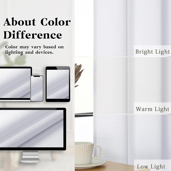 Gwine White Valance Curtain, Light Filtering Faux Linen Textured Valance - Image 6
