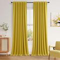 Guken Celery Yellow 100% Blackout Linen Curtains 102 Inch Length 2 Panels Set by Guken