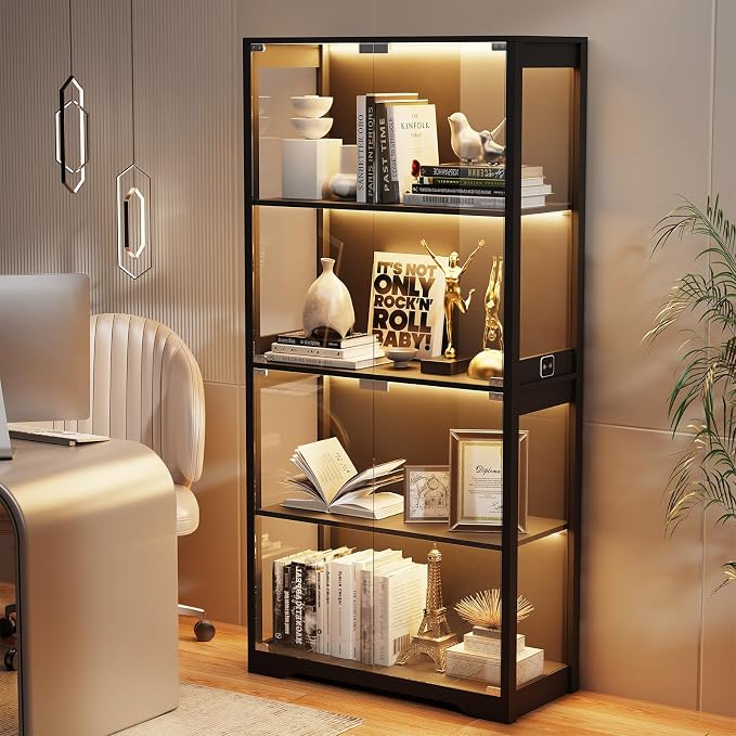 BROTTAR Display Cabinet with Glass Doors, 4-Tier Curio Cabinet with 3 Color - Image 5