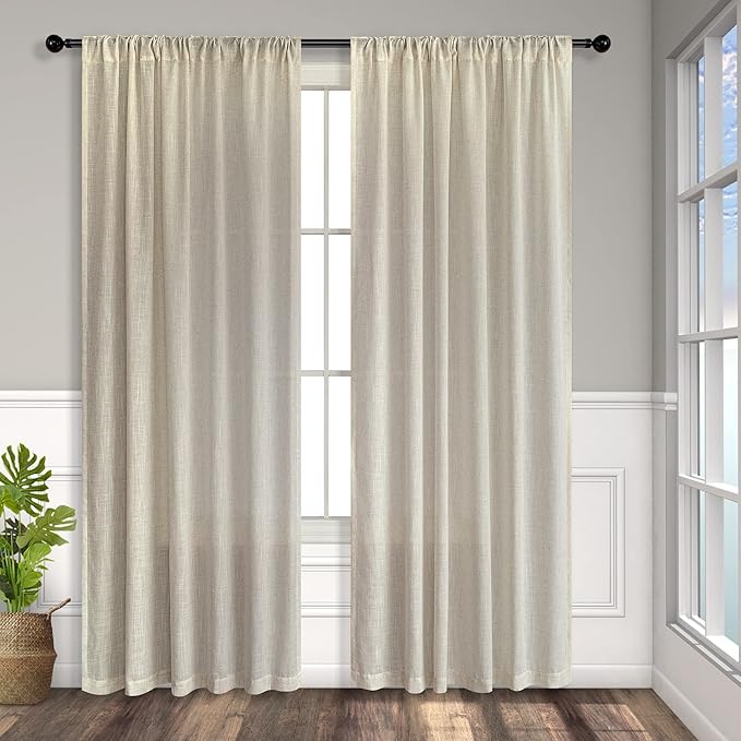 Beige Curtains 63 Inch Length for Bedroom Set of 2 Panels Back Tab Rod Pocket - Image 8