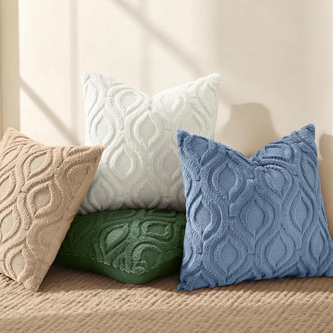 decorUhome Throw Pillow Covers 12x20 Inch Set of 2, Soft Plush Faux Wool Blue - Image 5
