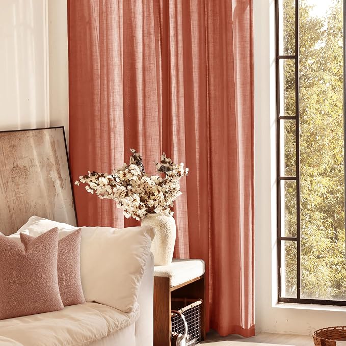 92 inch Linen Terracotta Curtains 2 Panels - Image 6