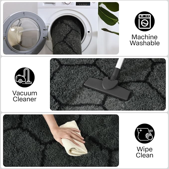 Meralax Hexagon Grey Rugs for Living Room Bedroom, 5x8 Soft Area Rug Fluffy - Image 6