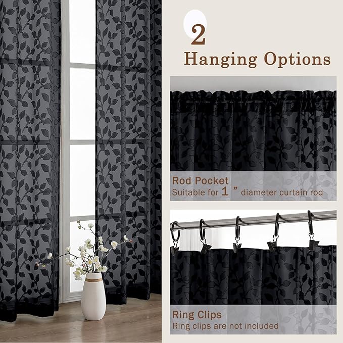 Chyhomenyc Black Sheer Curtains 72 Inches Long 2 Panels Set, Light Filtering - Image 6