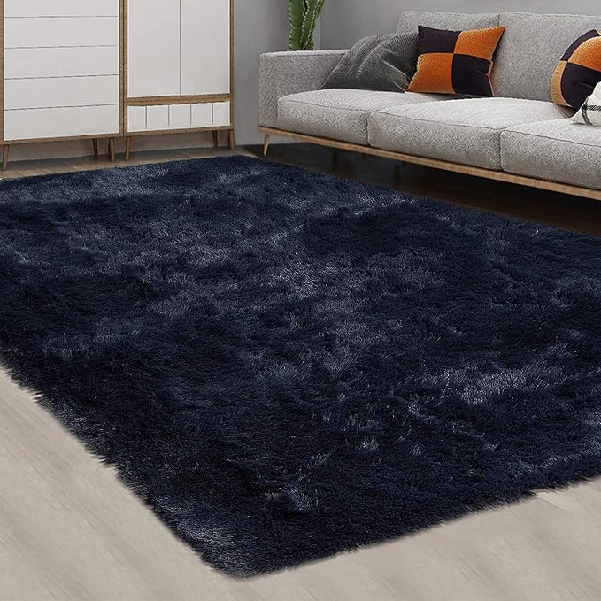CAROMIO Navy Area Rug for Bedroom, Extra Large 9' x 12' Fluffy Rugs Shag Rugs by CAROMIO