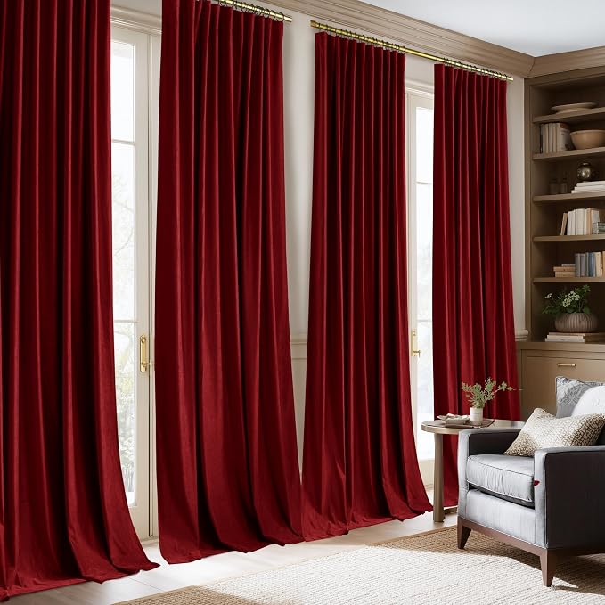 NICETOWN Red Room Darkening Velvet Curtains 108 inch Long 2 Panels, Back Tab - Image 3