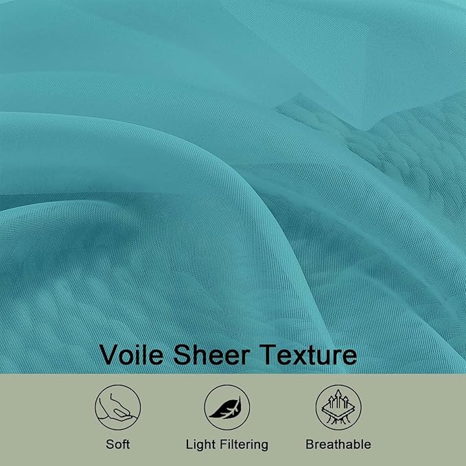 OWENIE Turquoise Sheer Curtains 72 Inches Long 2 Panels Set, Transparent Voile - Image 5