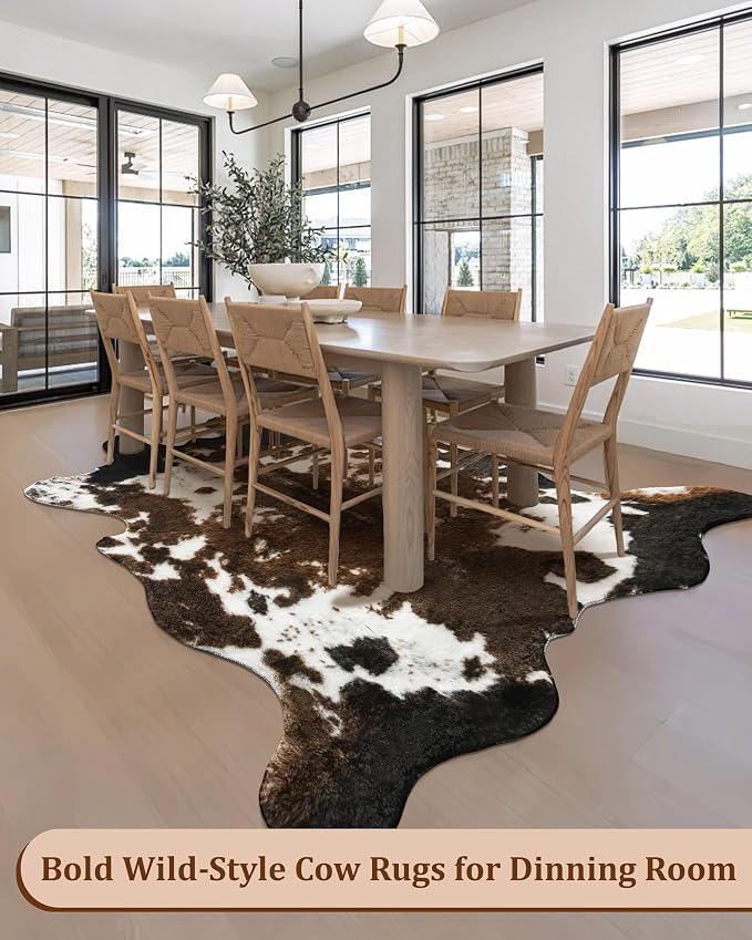 Faux Cowhide Rug, Fluffy Fur 5.2x6.2 Feet Washable Cow Print Rug - Image 9