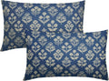 Blue Pillow Covers 12x20 Inch Set of 2, Cream Floral Block Print Pattern Lumbar by Sivirary