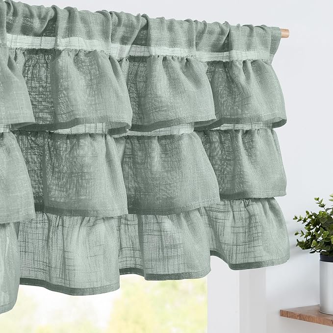 jinchan Ruffled Valance Curtain Slubbed Crossed Kitchen Valance Vintage by JINCHAN