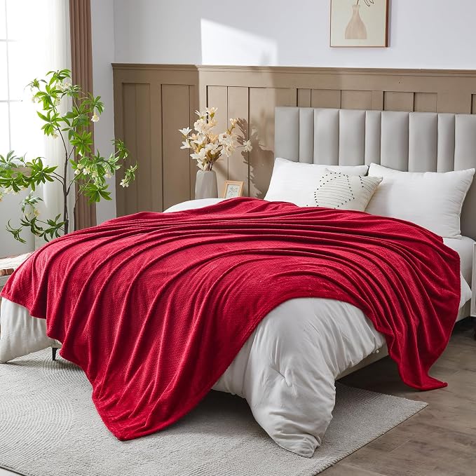 NEWCOSPLAY Super Soft King Blanket Red Premium Silky Flannel Fleece Leaves - Image 2