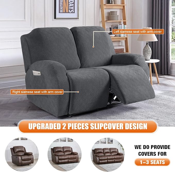 VANSOFY Recliner Cover, 2-Pieces Stretch Reclining Couch Cover - Image 2