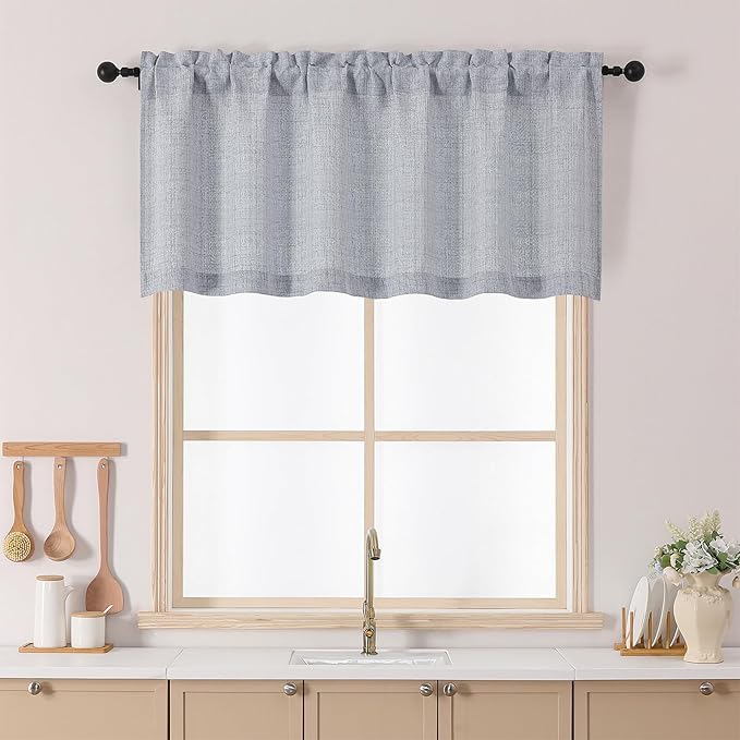 Chyhomenyc Gray Kitchen Curtains 24 Inch Length, Light Filtering Faux Linen by Chyhomenyc