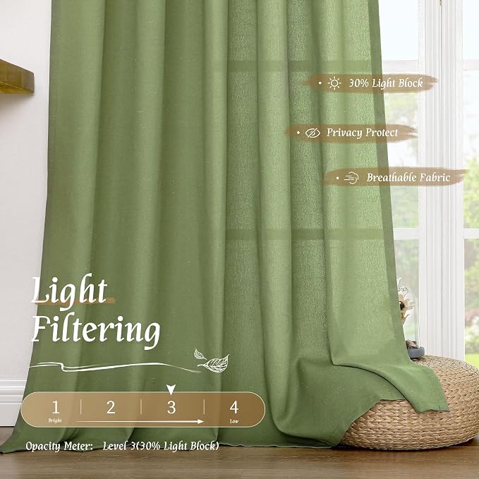 LAMIT Green Linen Curtains 63 inch Length - Image 4
