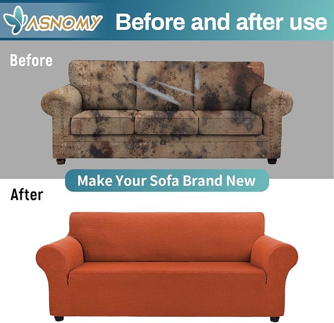 Asnomy Couch Covers for 3 Cushion Couch Stretch Sofa Covers Slipcovers - Image 6