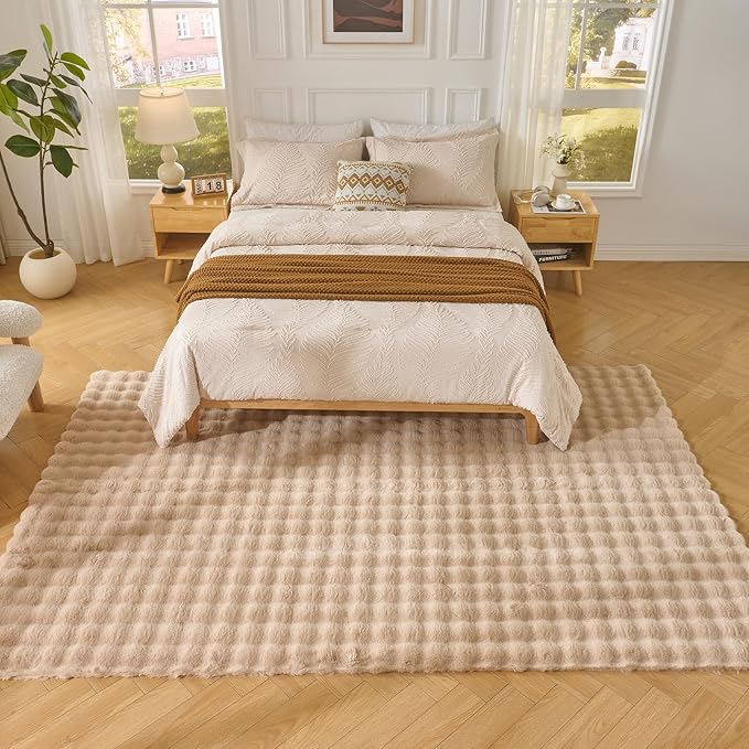 Lotus Karen Fluffy Khaki Rug for Living Room Bedroom, 4x6 Big Bubble Plush shag - Image 9