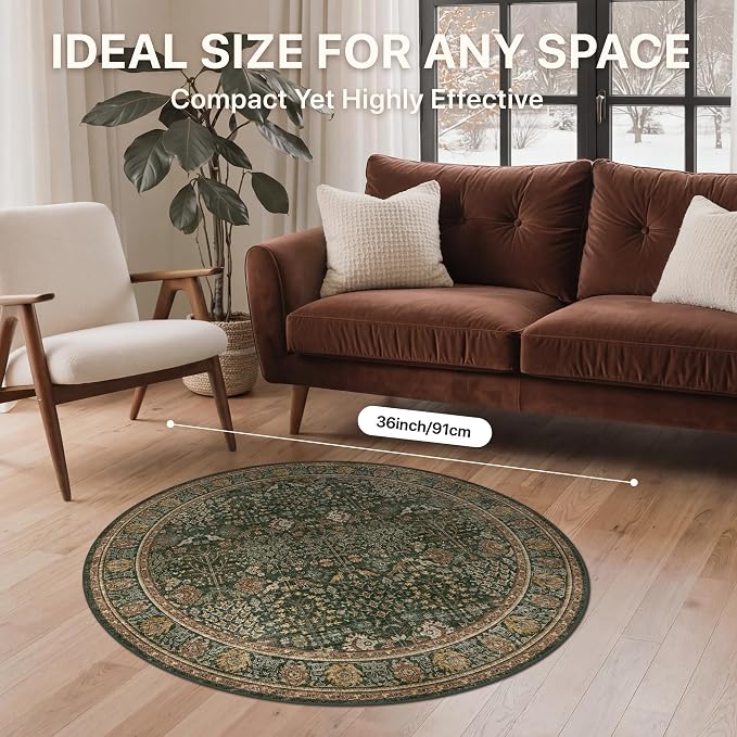 Bavni Round Rug 3ft-Machine Washable Area Rugs Non-Slip - Image 7