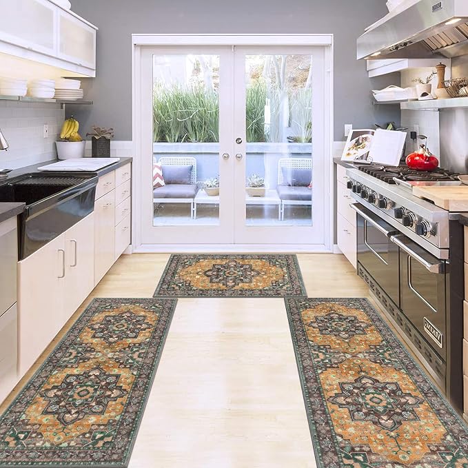 HEBE Farmhouse Kitchen Rugs Sets of 3 Non Slip Washable Boho Kitchen Rugs and - Image 7
