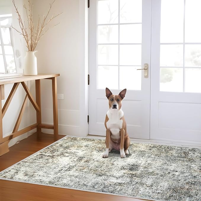 Abstract 3x5 Washable Rug: Modern Non Slip Area Rug Soft Carpet Foldable by Puino