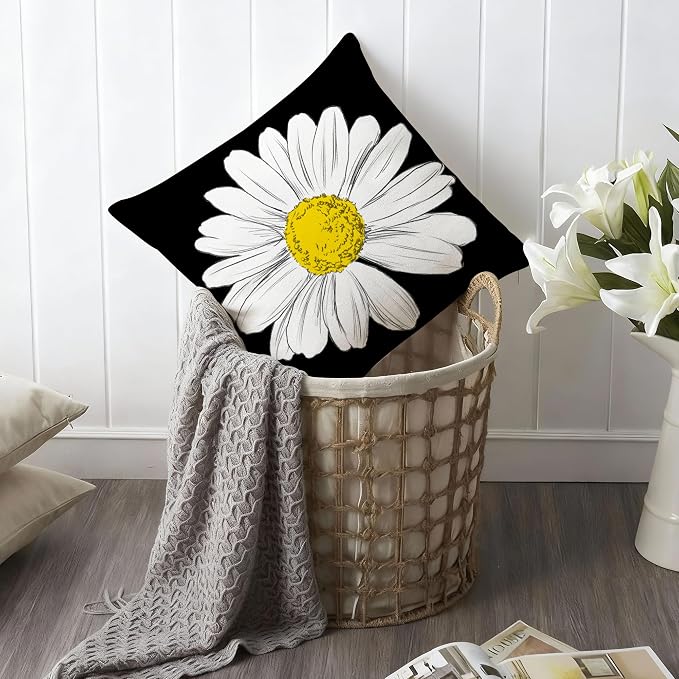 Hexagram Spring Summer Pillow Covers 18x18 Set of 4, Outdoor Floral Daisy - Image 4
