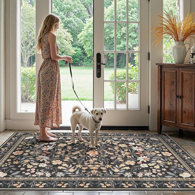 Rugxara 3x5 Rug for Entryway Bedroom, Floral Vintage Retro Boho Throw Rug - Image 3