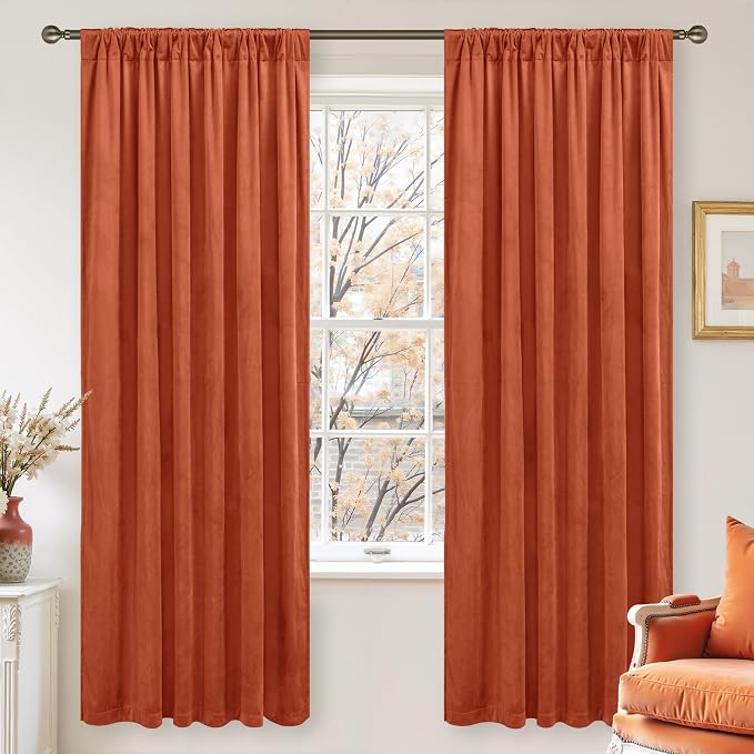 LAMIT Terracotta Velvet Curtains 72 Inch - Image 2