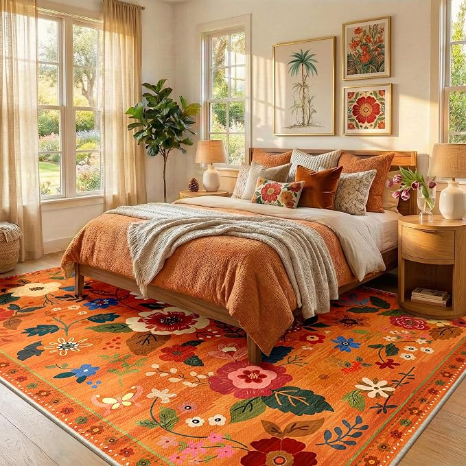 RELEANY Floral Nursery 6x9 Area Rugs Washable Print Boho Cute Carpet Non Slip - Image 9