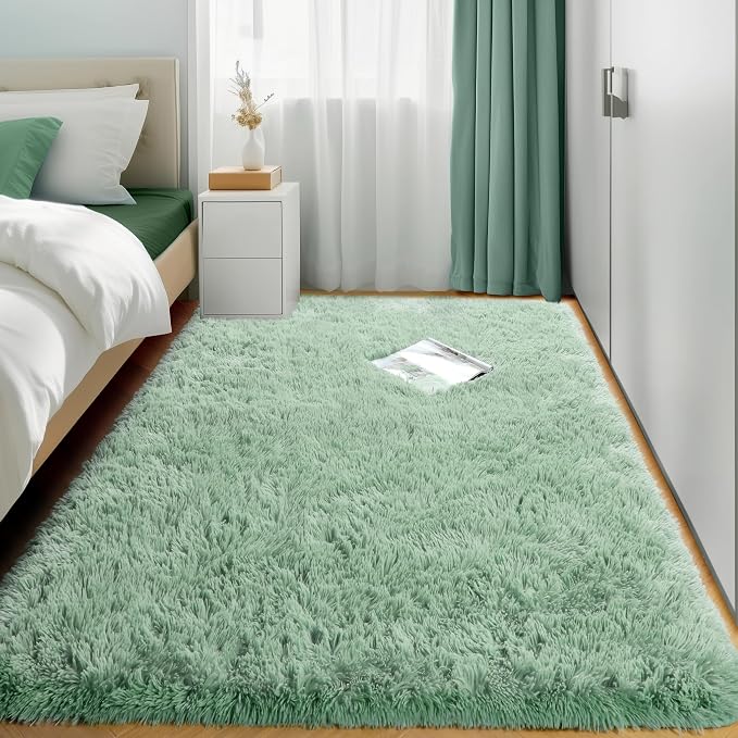 Sage Green Rugs for Bedroom Living Room Aesthetic, Fluffy Furry Area Rug 5x8 - Image 7