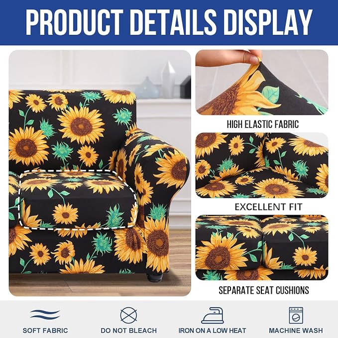 hyha Couch Cover, Floral Pattern, 4 Pieces, Sofa Slipcovers, - Image 4