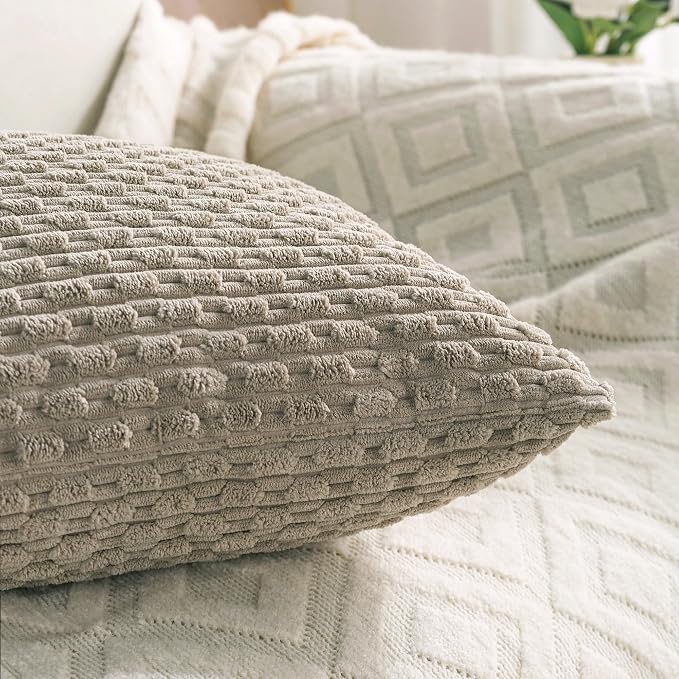 Set of 4 Taupe Decorative Throw Pillow Covers 12x20 Inch Corduroy Pillow Covers - Image 4