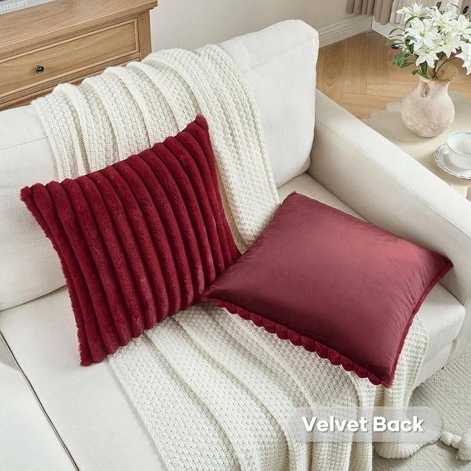 FUTEI Burgundy Decorative Throw Pillow Covers Set of 2, 20x20 Inch Soft Fluffy - Image 4
