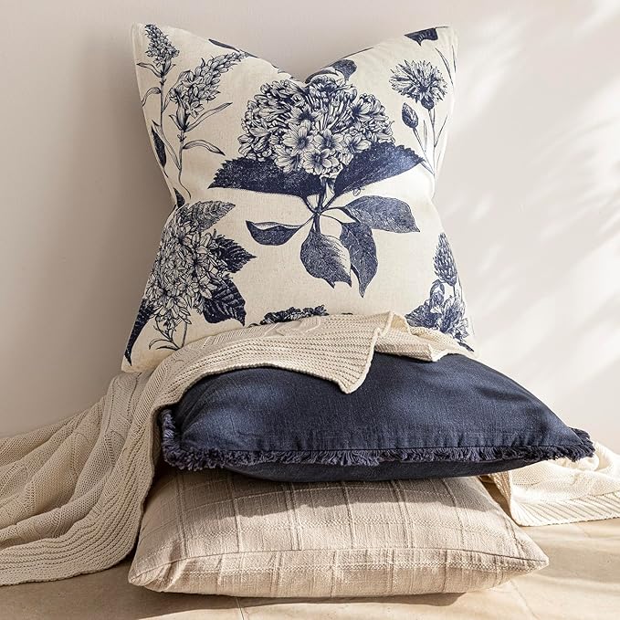 Foindtower Set of 2 Linen Floral Vintage Throw Pillow Covers Neutral Accent - Image 5