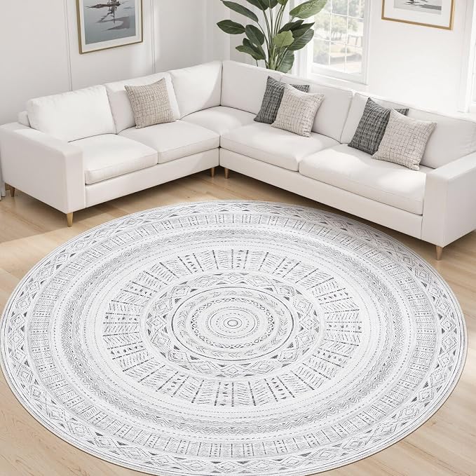 cotiled 8x8 Round Area Rug Living Room: Washable Boho Rugs - Image 8
