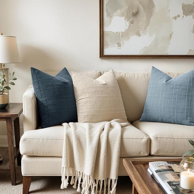 MIULEE Decorative Linen Check Throw Pillow Covers Neutral Farmhouse Vintage - Image 3