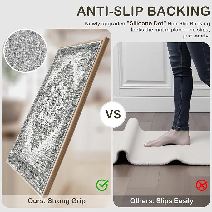 Tritard 100% Non Slip Kitchen Rugs Sets of 3 Washable Boho Kitchen Mats - Image 3