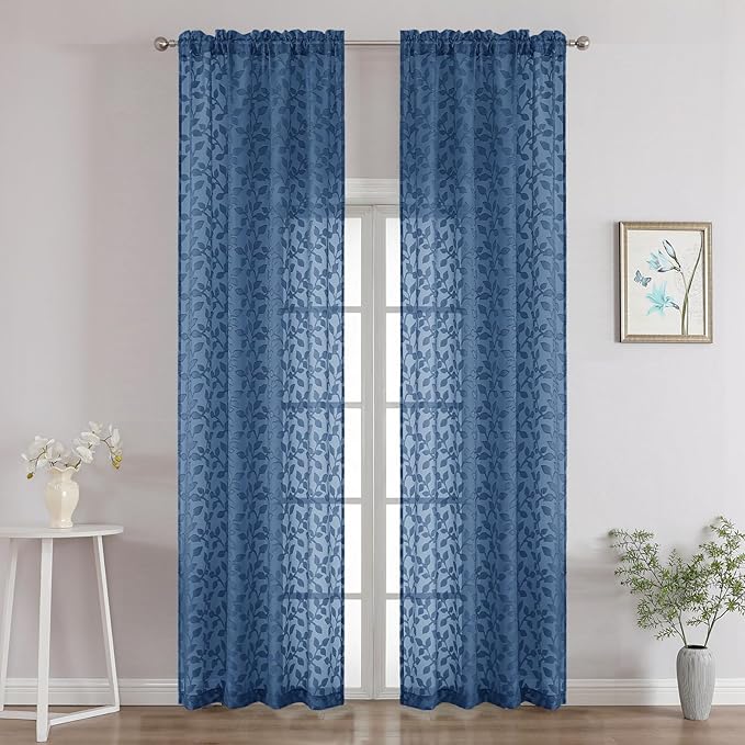 Chyhomenyc Dusty Blue Sheer Curtains 96 Inch Length 2 Panels Set, Light by Chyhomenyc